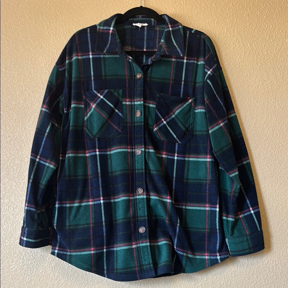 Maurices women’s  Green and Blue Plaid Shacket
